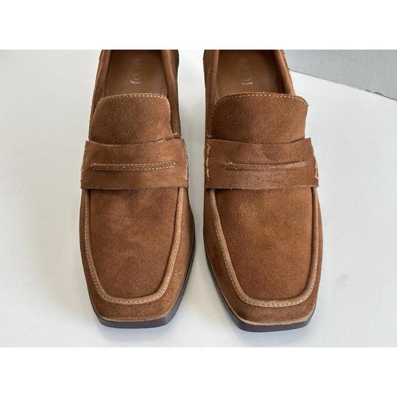 NYDJ Anella Heeled Loafers Women's 8M Cognac Brown Suede Slip On Shoes - Picture 6 of 16